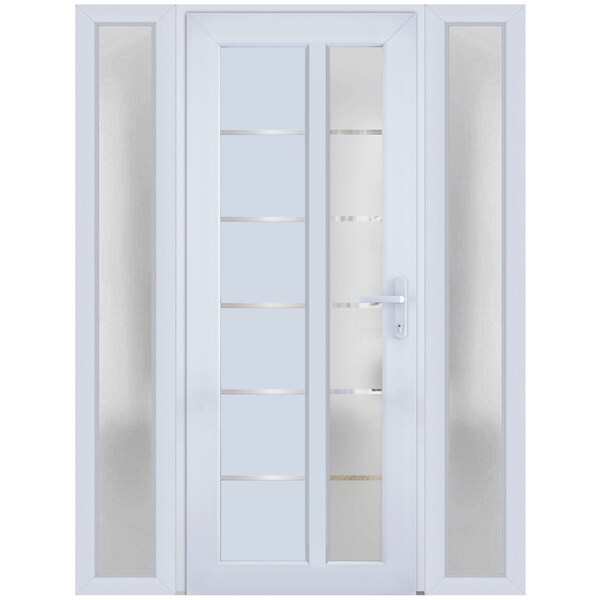 Vdomdoors Front Exterior Prehung FiberGlass Door Frosted Glass / Manux 8088 White Silk / 2 Sidelight Exterior MANUX8088EXD-WS-W16+36+16 x H80-LH - main