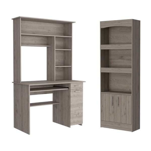 Homeroots 43" Light Gray Computer Desk With Hutch and Bookshelf Set 519042 - main