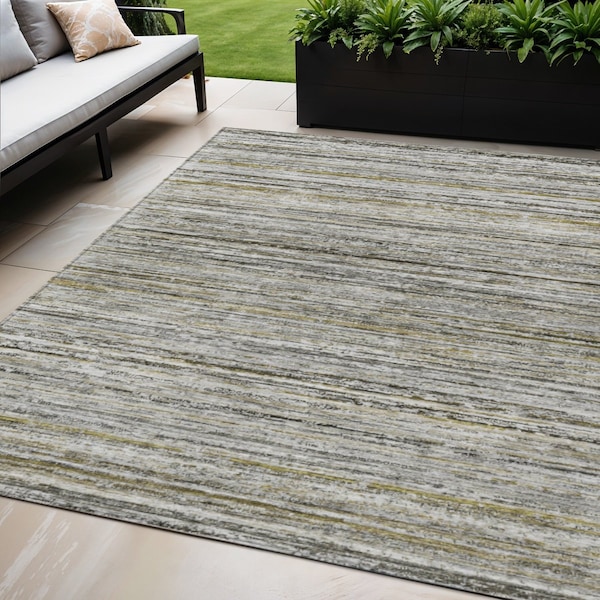 Homeroots 5' X 8' Pewter Striped Washable Indoor Outdoor Area Rug 607969 - main