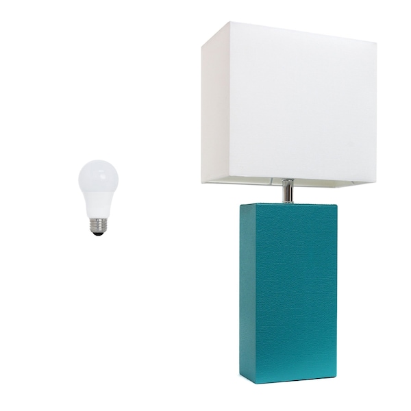 Homeroots 21" Teal Blue Faux Leather Table Lamp LED With White Shade 642967 - main