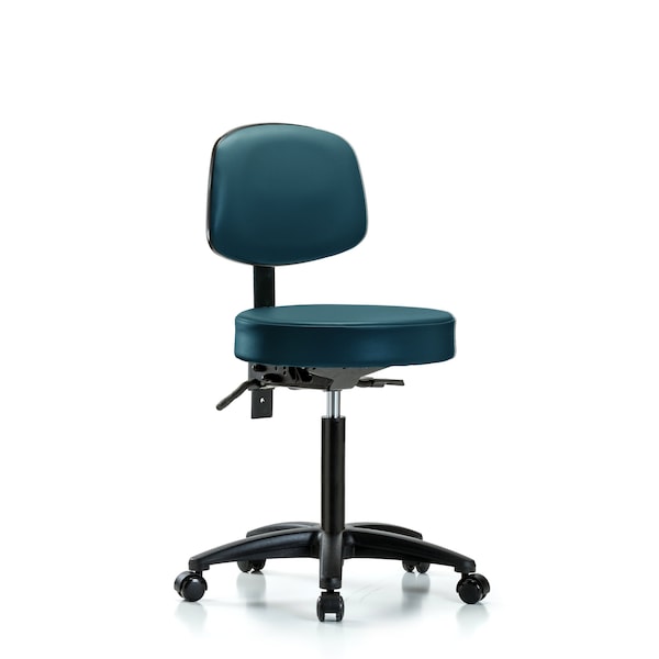 Blue Ridge Ergonomics Vinyl Stool, Back, Med Bench, Casters, Royal BR-VMBST-RG-T0-NF-RC-8801 - main
