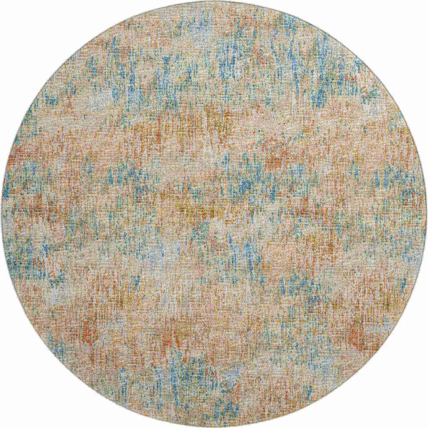 Homeroots 8' Gold Beige And Orange Round Abstract Washable Indoor Outdoor Area Rug 643573 - main
