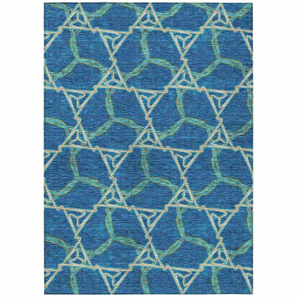 Homeroots 5' X 8' Teal Blue And Beige Geometric Washable Indoor Outdoor Area Rug 613525 - main
