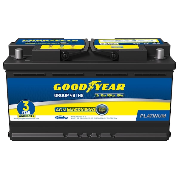 Goodyear 49-H8-AGM BCI Group Size 49 12V 95 AH, 160RC 900 CCA Platinum series AGM Automotive Battery GY4140751 - main
