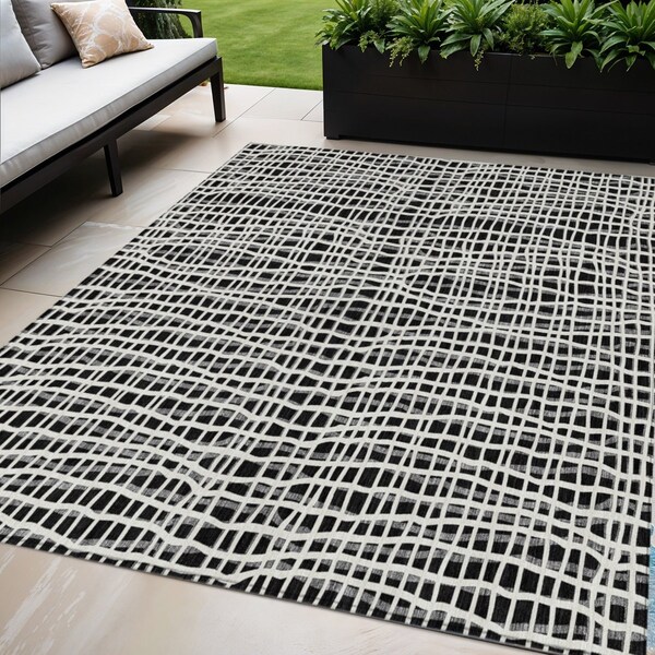Homeroots 5' X 8' Black Gray And Ivory Striped Washable Indoor Outdoor Area Rug 583403 - main