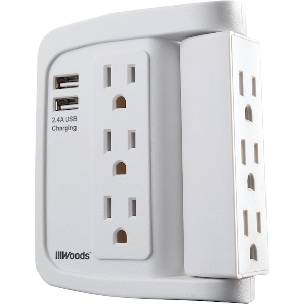 Southwire 2-USB/6-Standard Outlet 2.4A/15A White Swivel Surge Tap 41424 - main