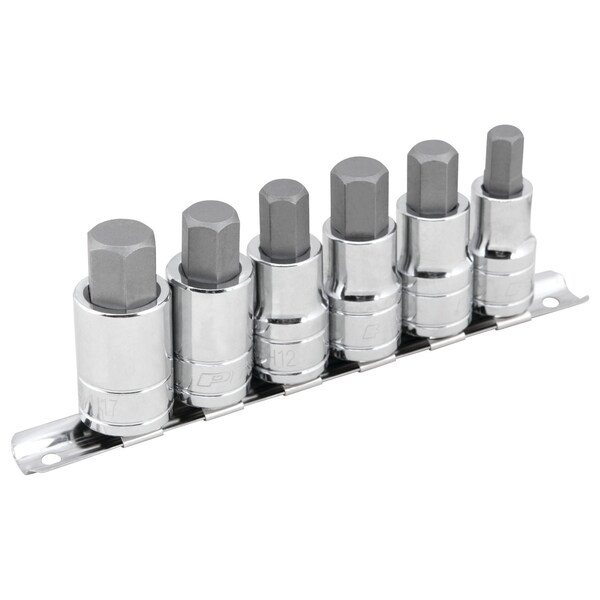 Performance Tool 6 pc. 1/2 in. Dr. Hex Bit Socket Set, SAE Metric Sockets, Storage Rail W38886 - main