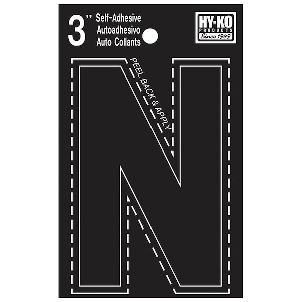 Hy-Ko 30400 Series Die-Cut Letter, Character: N, 3 in H Character, Black Character, Vinyl 30424 - main