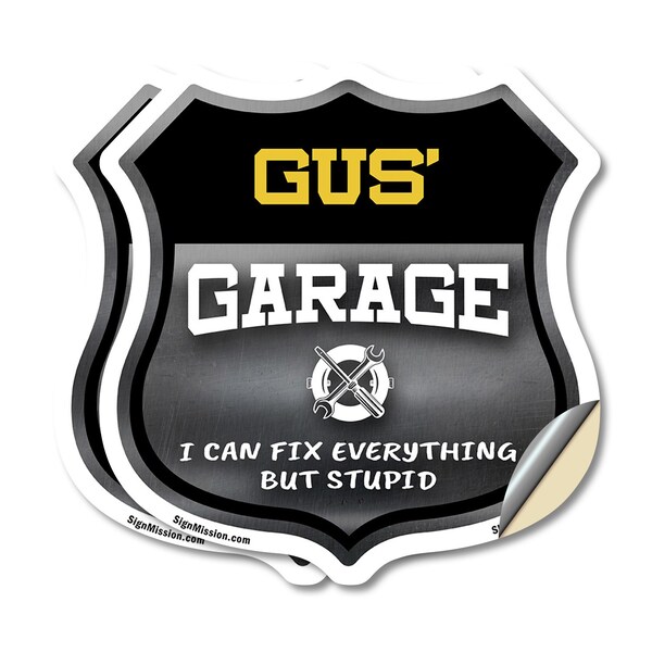 Signmission Gus's Garage I Can Fix Everything But Stupid, 4 inch X 4 inch, Vinyl Decal, 2PK SHI-D-2PACK-4-490-GUS - main