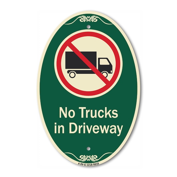 Signmission No Trucks In Driveway With Graphic Green & Tan, 12 Inch X 18 Inch Designer, Heavy Gauge Aluminum A-OV-G-1218-9810 - main