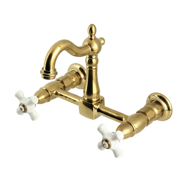 Kingston Brass Two-Handle Wall Mount Bridge Kitchen Faucet, Brushed Brass KS2447PX - main