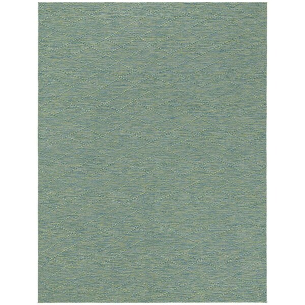 Homeroots 9' X 12' Blue And Green Geometric Indoor Outdoor Area Rug 551540 - main