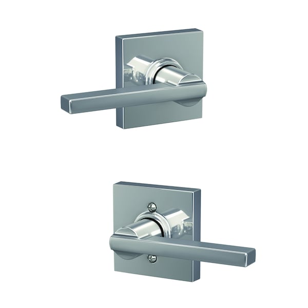 Schlage Residential Latitude Lever with Collins Rose Passage Lock with 16080 Latch and 10027 Strike Bright Chrome F10LAT625COL - main