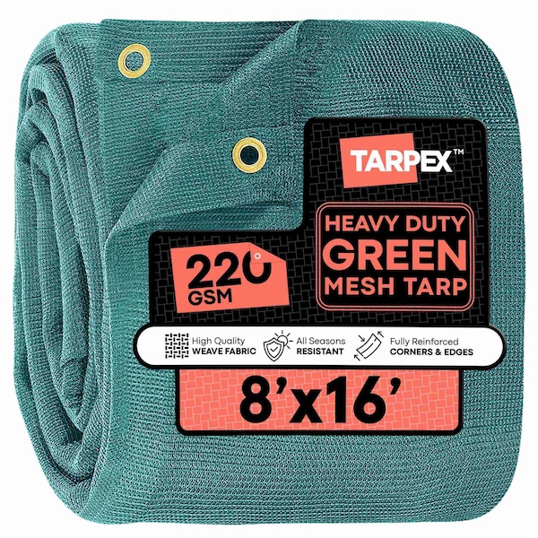 Tarpex 8' x 16' Green Heavy-Duty Weather Resistant 6.5 oz. 70% Shade Polyethylene Mesh Truck Tarp GMT-TA-816 - main
