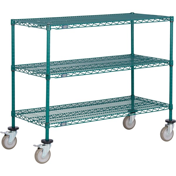 Global Industrial Nexel 3 Shelf Truck, Poly-Green, 60"W x 14"D x 80"H, Polyurethane Swivel Casters, 2 Brakes B3157603 - main
