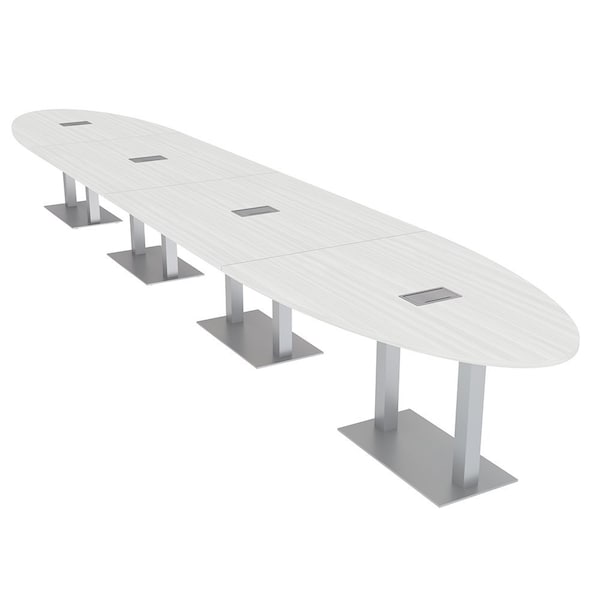 Skutchi Designs Oval Conference Table With Power Unit, 48 in W, 240 in L, White HAR-OVL-48X240-DOU-WA7976-ESIL - main