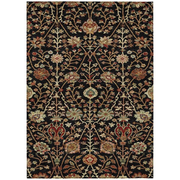 Homeroots 5' X 8' Black Brown And Red Floral Washable Indoor Outdoor Area Rug 603402 - main