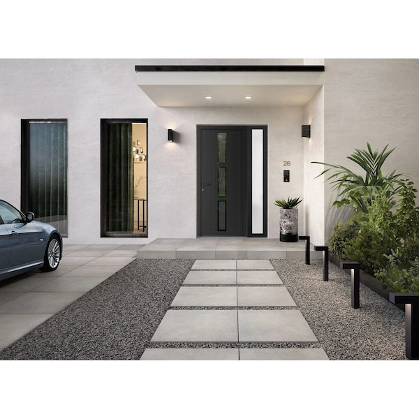 Vdomdoors Front Exterior Prehung Metal-Plastic Door Frosted Glass / MANUX 8112 Matte Black / Office Commercia MANUX8112EXD-BLK-W32+16xH80-RH-I - main