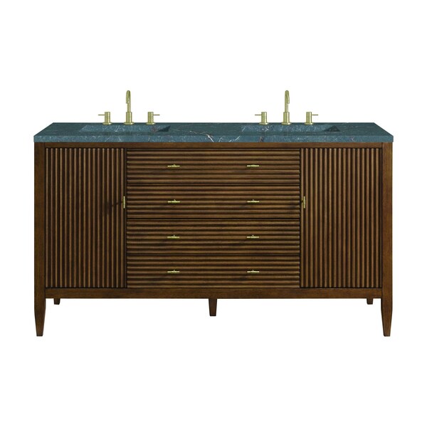 James Martin Vanities Myrrin 60'' D Vanity, Mid Century Walnut w/ Parisien Bleu Silestone Top w/FreePower Wireless Charger 485-V60D-WLT-FPBL - main