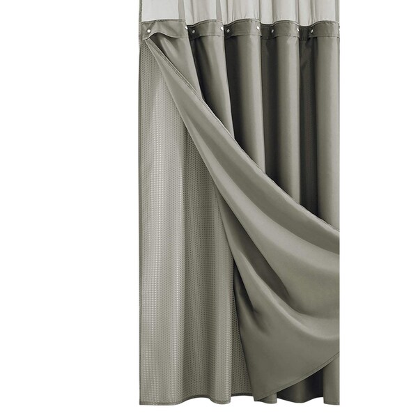 Homeroots Gray Sheer and Grid Shower Curtain and Liner Set 399753 - main