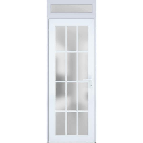 Vdomdoors Front Exterior Prehung FiberGlass Door Frosted Glass / Manux 8312 White Silk / Transom Window / Off MANUX8312EXD-WS-W36 x H80+14-LH - main