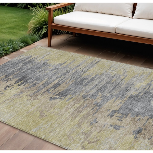 Homeroots 9' X 12' Pewter Silver And Gray Abstract Washable Indoor Outdoor Area Rug 582408 - main