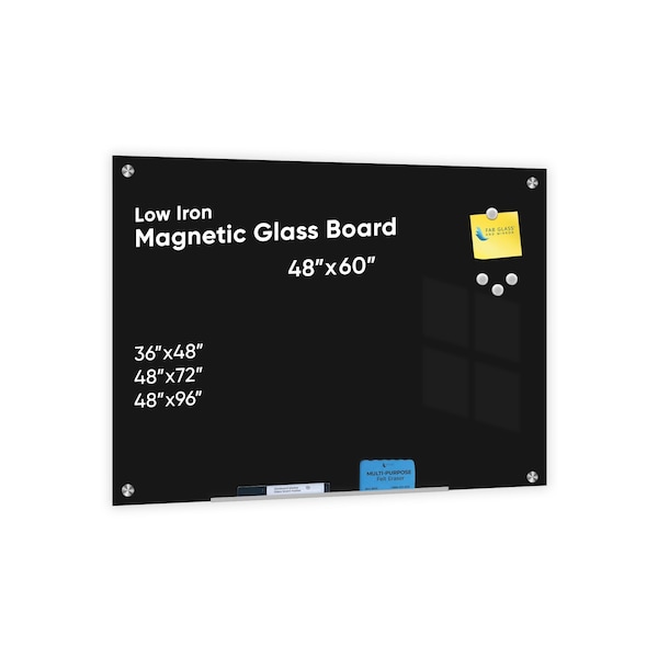 Fab Glass And Mirror Black Surface Dry Erase Glass Board, Frameless Magnetic Glass Board for Wall 48in x60in with Marke MB48x60-SB630 - main