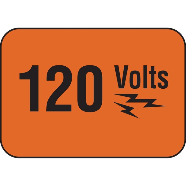 Brady 120 VOLTS Sign, 3.5in H x 5in W x 0.006in D, Black on Orange 20931 - main