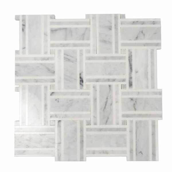 Apollo Tile 12x12 Thassos, Bianco Carrara Marble Polished Floor and Wall Mosaic Tile 4.83 sqft/case, 5PK APLDC88B32A - main