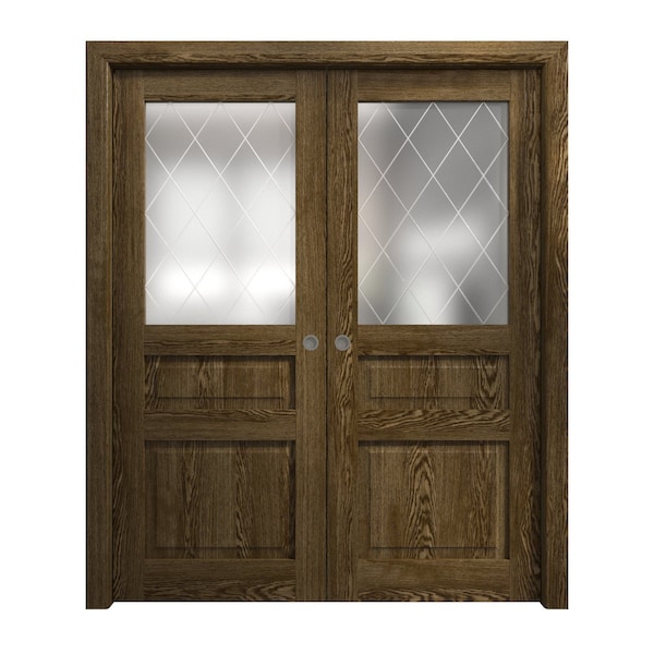 Sartodoors Sliding French Double Pocket Doors 56 x 96 inches, Ego 5011 Marble Oak, Kit Rail Hardware, Solid EGO5011DP-DMR-5696 - main