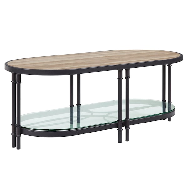 Homeroots 47" Natural Metal Oval Sled Coffee Table With Shelf 490571 - main