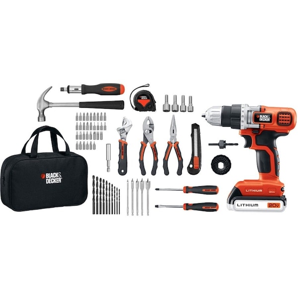 Black & Decker 20V MAX* Lithium Ion Drill/Driver + 68 Piece Project Kit LDX120PK - main