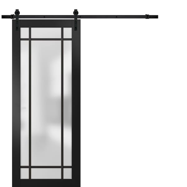 Sartodoors Sturdy Barn Door Frosted Tempered Glass Planum 2112 Black 18x96 Solid Core Modern Interior PLANUM2112BD-B-BLK-18 x 96 - main