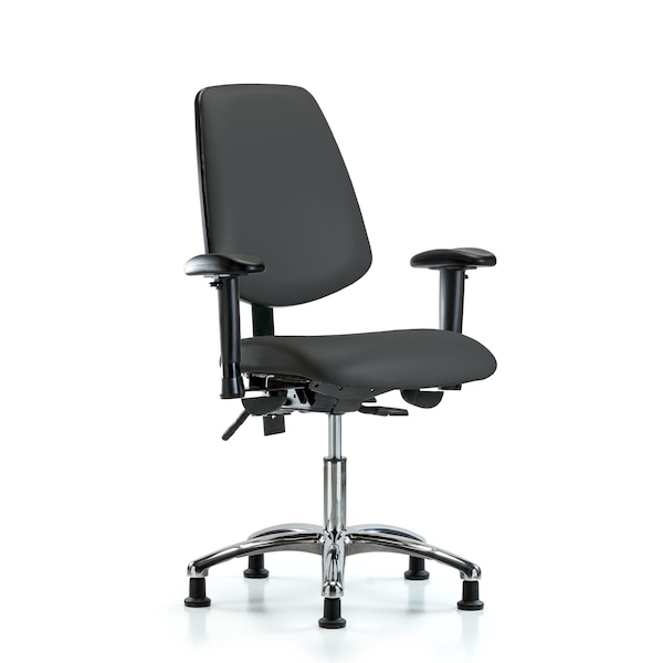 Blue Ridge Ergonomics Desk Chair Desk Chair, Vinyl, Med, Bk, Chrm, AA, Glds, Gry, Adjustable Arms, 18" to 23" Height, Vinyl BR-VDHCH-MB-CR-T0-A1-RG-8605 - main