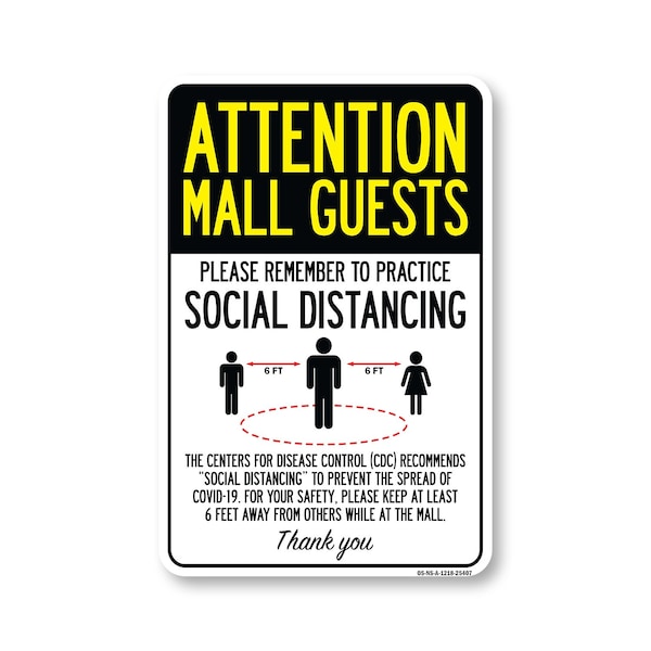 Signmission Public Safety, Mall Guests Practice Social Distancing, 18in X 12in Aluminum, OS-NS-A-1218-25407 OS-NS-A-1218-25407 - main