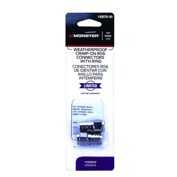 Monster Cable Just Hook It Up Crimp-On RG6/U Coaxial Connector 2 pc 140076-00 - main