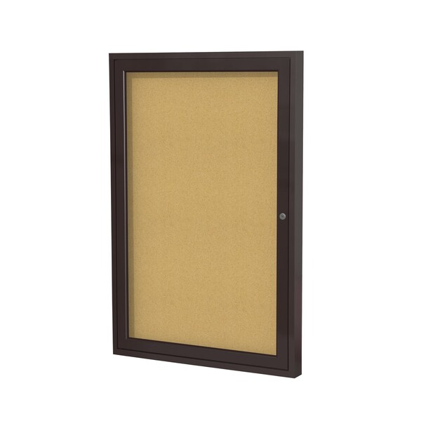 Ghent 1 Door Enclosed Natural Cork Bulletin Board, Bronze Aluminum Frame, 3'H x 2'W PB13624K - main