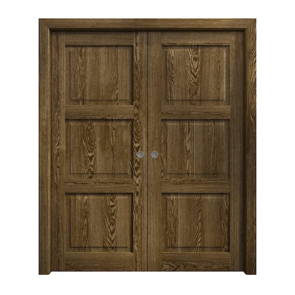 Sartodoors Sliding French Double Pocket Doors 64 x 80 inches, Ego 5010 Marble Oak, Kit Rail Hardware, Solid EGO5010DP-DMR-64 - main