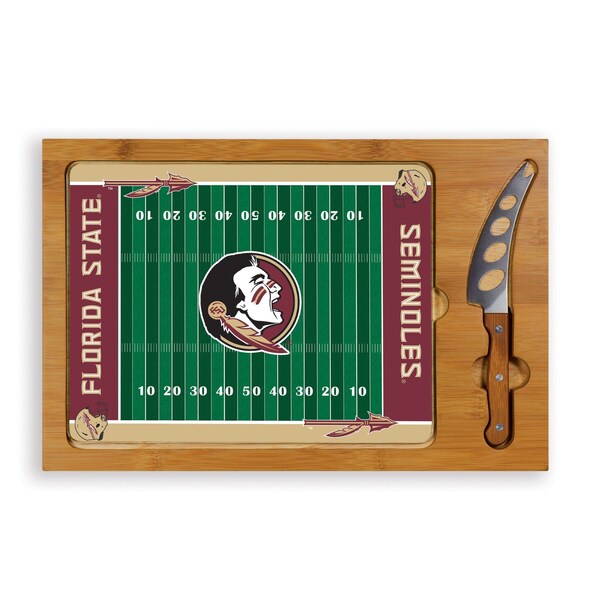 Picnic Time Family Of Brands NCAA Florida State Seminoles Football Field Icon Glass Top Cutting Board & Knife Set 910-00-505-174-0 - main