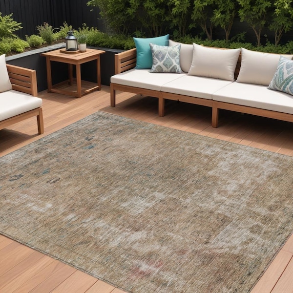 Homeroots 8' X 10' Beige And Taupe Abstract Washable Indoor Outdoor Area Rug 615497 - main