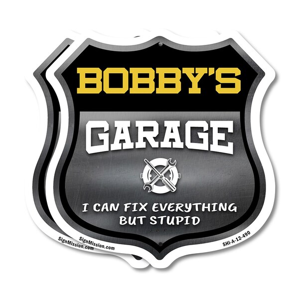 Signmission Bobby's Garage I Can Fix Everything But Stupid, 12 inch X 12 inch, Plastic Sign, 2PK SHI-P-2PACK-12-490-BOBBY - main