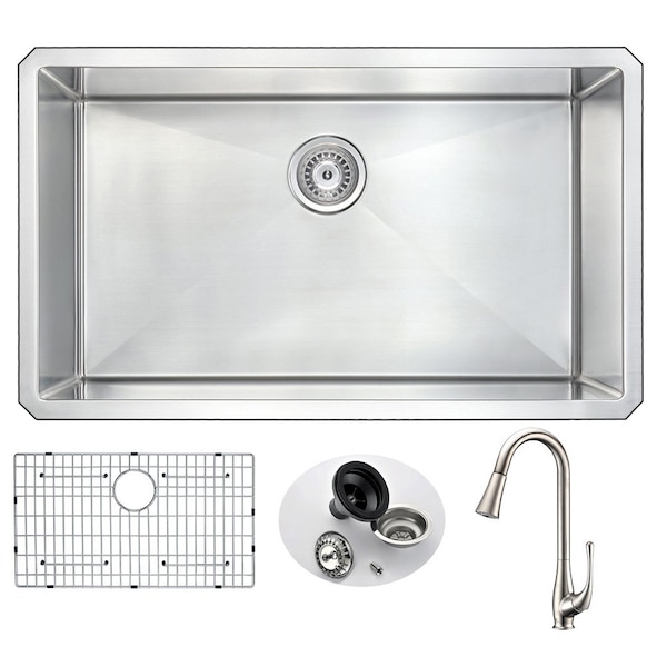 Anzzi Vanguard Undermount 32" Kitchen Sink with Brushed Nickel Singer Faucet KAZ3219-042 - main
