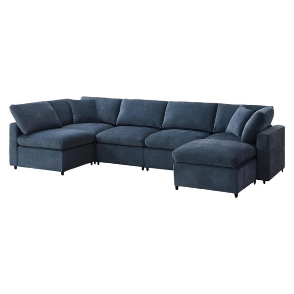 Homeroots 65" Dark Blue Fabric Modular Sleeper Sofa With Ottoman 568281 - main