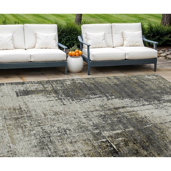 Homeroots 10' X 14' Taupe Beige And Olive Green Abstract Washable Indoor Outdoor Area Rug 587331 - main