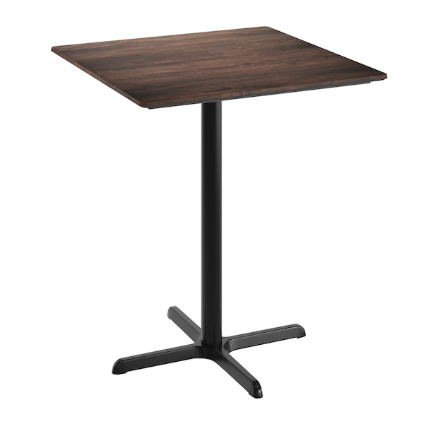Flash Furniture 36" Square Tabletop, Seamless Surface Technology, Dark Brown with 30" x 30" Black Bar Height X-Base ST-SQ36-WBR-T3030B-GG - main