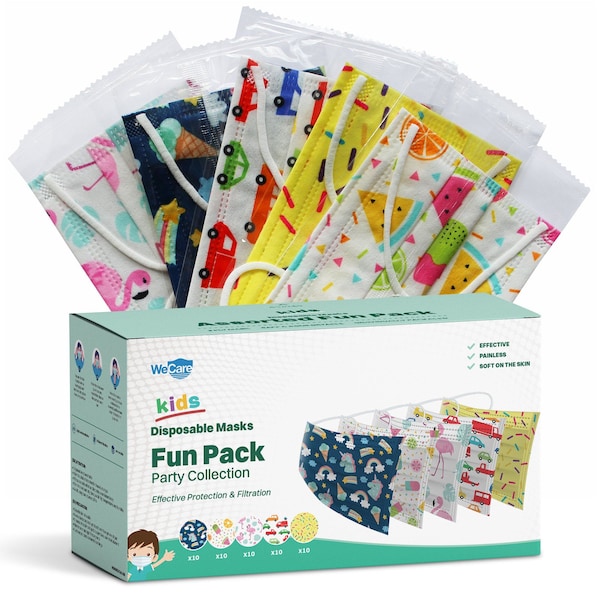 Wecare Kids Disposable Face Mask, 3, Party Collection Print, Kids, 50 PK WMN100089 - main