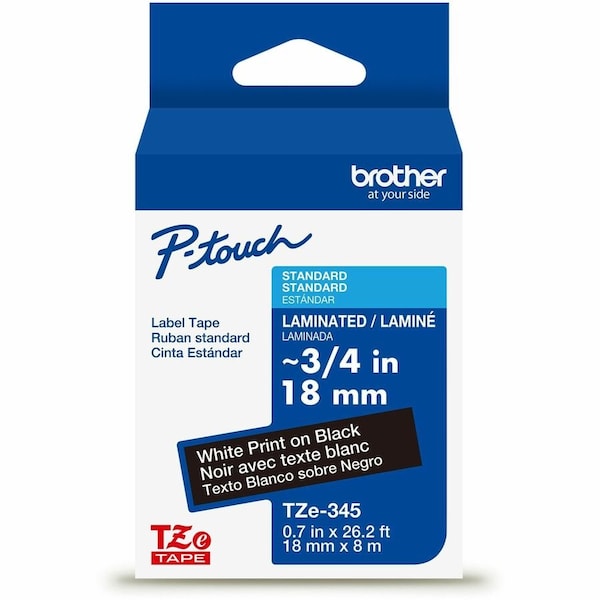 Brother Adhesive TZ Tape (R) Cartridge 0.70"x26-1/5ft., White/Black TZE345G - main