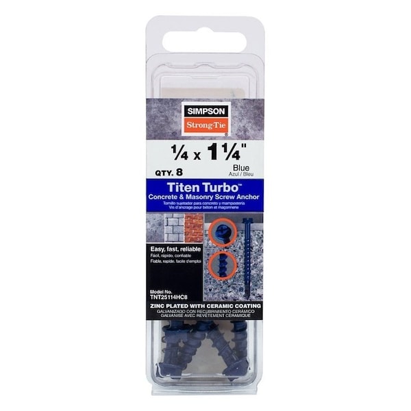 Simpson Strong-Tie Titen Turbo Screw Anchor, 1/4 in Dia, 1-1/4 in L, Carbon Steel, Zinc Plated TNT25114HC8 - main