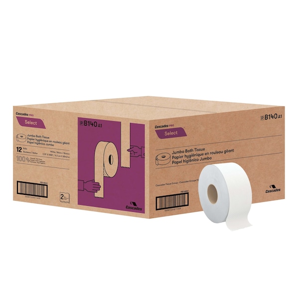 Cascades Pro Select Jumbo Roll Bath Tissue 3.3i, PK12 B140 - main