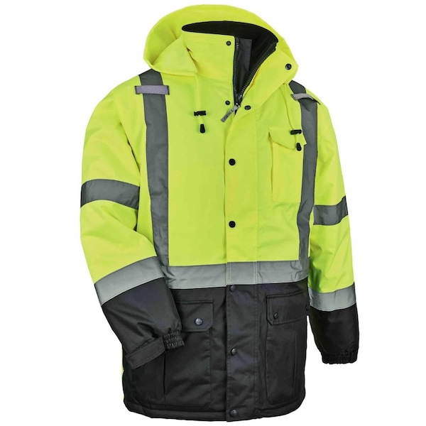 Glowear 8384 Quilted Parka Hooded Thermal Jacket, Hi-Viz Lime, 300D Oxford Polyester, 34 to 36 in Chest 25562 - main